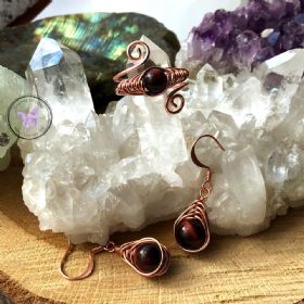 Red Tiger Eye Copper Herringbone Earrings